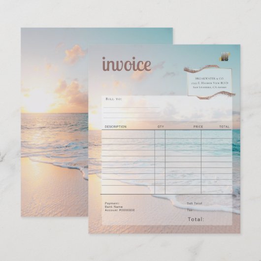 Moderne Beach Business Factuur (Voorkant / Achterkant)