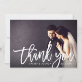 Moderne Bedankje Foto Bruiloft met Geborsteld Schr Bedankkaart (Voorkant)