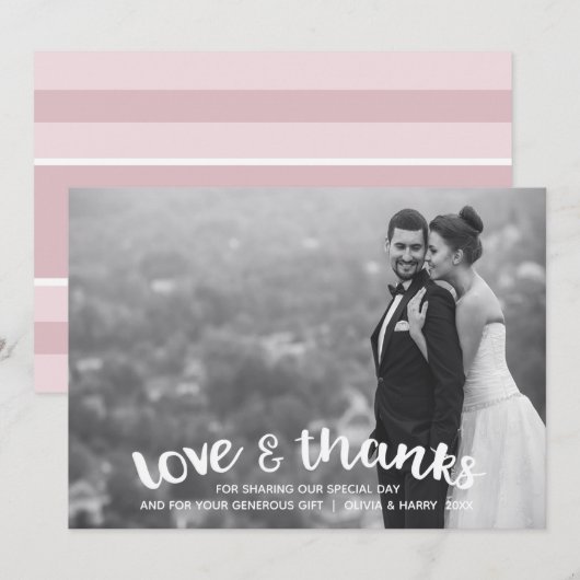 Moderne Bedankt- en liefdesfotokaart - Blush Bedankkaart (Voorkant / Achterkant)