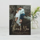 Moderne Bedankt | Faux Gold Script en trouwfoto (Staand voorkant)