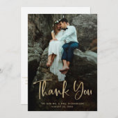 Moderne Bedankt | Faux Gold Script en trouwfoto (Voorkant / Achterkant)