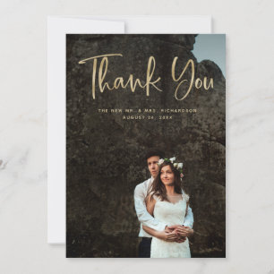 Moderne Bedankt Faux Gold Script en trouwfoto