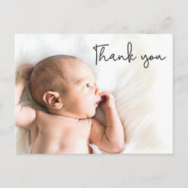 Moderne Bedankt Script Baby foto Aankondigingskaart