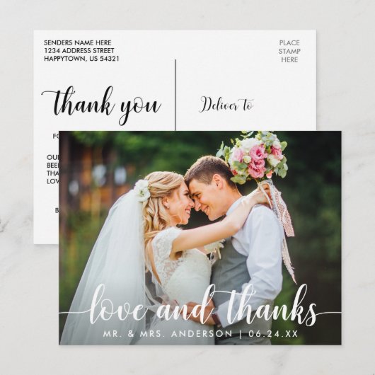 Moderne Bedankt van de liefde voor het script Wedd Briefkaart (Voorkant / Achterkant)