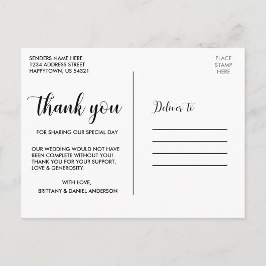 Moderne Bedankt van de liefde voor het script Wedd Briefkaart (Achterkant)