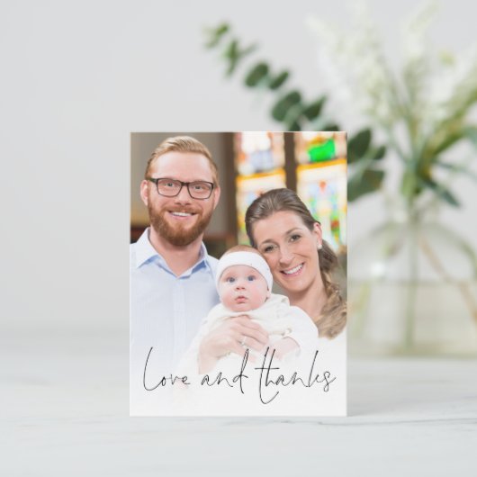 Moderne Bedankt voor Foto Cross Christening Baptis Briefkaart (Staand voorkant)