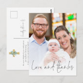Moderne Bedankt voor Foto Cross Christening Baptis Briefkaart (Voorkant / Achterkant)