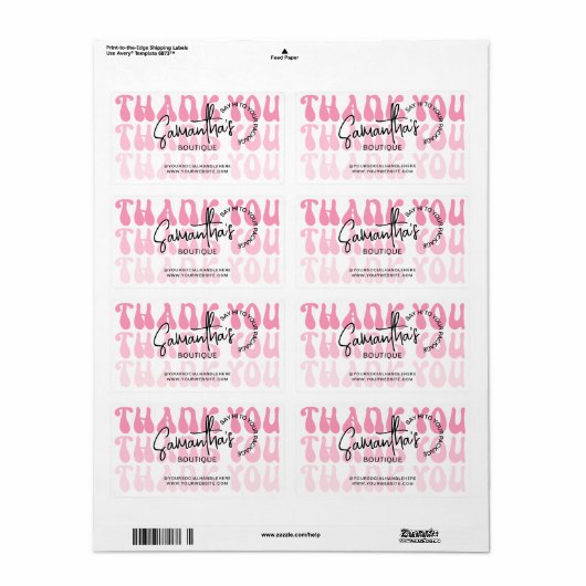 Moderne Bedankt voor uw aankoop Retro Roze Verzend Etiket (Full Sheet)