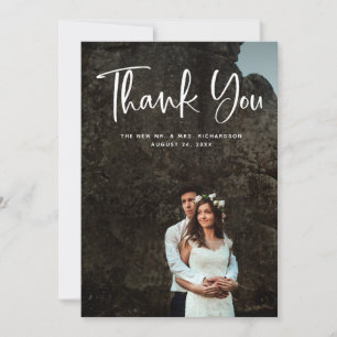 Moderne Bedankt   White Script and Wedding Photo