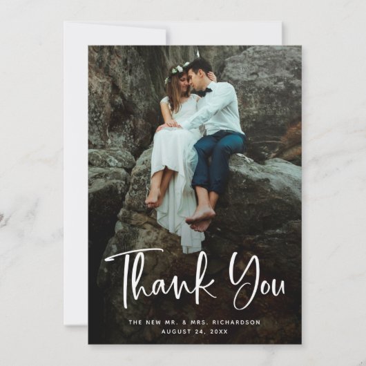 Moderne Bedankt | Wit Script en trouwfoto (Voorkant)