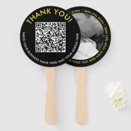 Moderne Bedankt Zwart Geel Website QR Code Foto Handwaaier