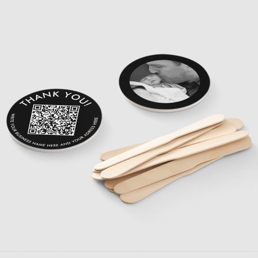 Moderne Bedankt Zwart Wit Website Scan QR Code Handwaaier (Niet-gemonteerd)