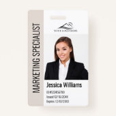 Moderne Bedrijf Werknemer Foto Logo Naam Beige ID Badge (Voorkant)