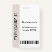 Moderne Bedrijf Werknemer Foto Logo Naam Beige ID Badge (Achterkant)