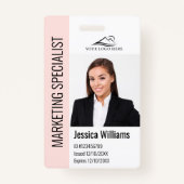 Moderne Bedrijf Werknemer Foto Logo Naam Blush ID Badge (Voorkant)