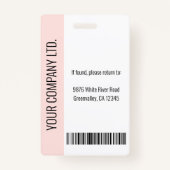 Moderne Bedrijf Werknemer Foto Logo Naam Blush ID Badge (Achterkant)