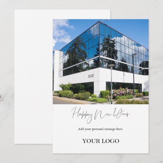 Moderne bedrijfs- gelukkig nieuwjaar feestdagenkaart (Voorkant / Achterkant)