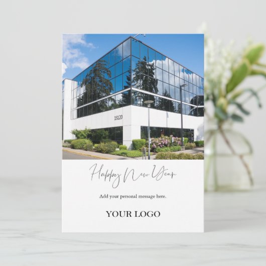 Moderne bedrijfs- gelukkig nieuwjaar feestdagenkaart (Staand voorkant)