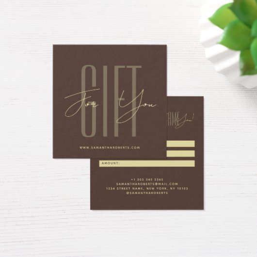 Moderne bedrijfs typografie script bruine cadeaubo vierkante visitekaartjes (Bureau)