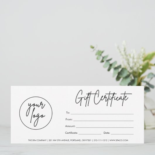 Moderne bedrijfscadeaubon voor scripts met Logo (Staand voorkant)