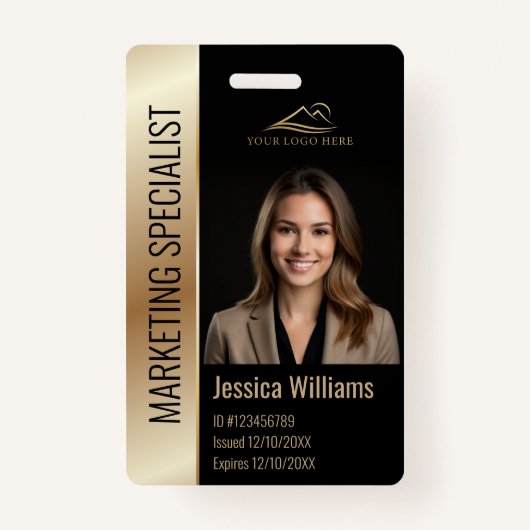 Moderne Bedrijfsmedewerker Foto Logo Black Gold Badge (Voorkant)