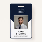 Moderne Bedrijfsmedewerker Naam Foto QR Code Navy  Badge (Voorkant)