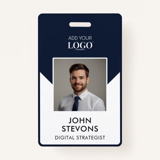 Moderne Bedrijfsmedewerker Naam Foto QR Code Navy  Badge (Voorkant)