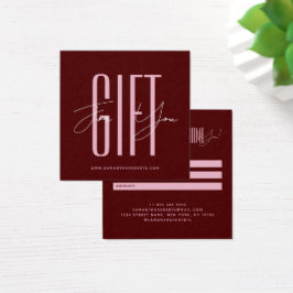 Moderne bedrijfstypografie script rode cadeaukaart vierkante visitekaartjes