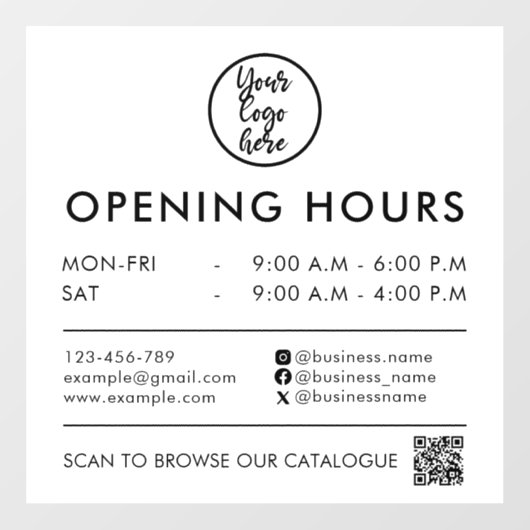Moderne bedrijfsuren QR-code logo contactgegevens Raamsticker (Vel)