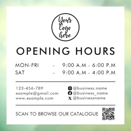 Moderne bedrijfsuren QR-code logo contactgegevens Raamsticker (Vel 3)