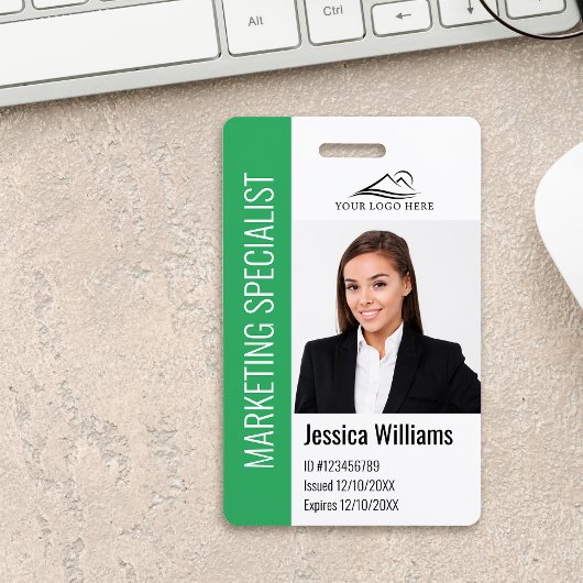 Moderne bedrijfwerknemer Foto Logo Name Green ID Badge
