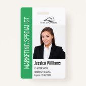 Moderne bedrijfwerknemer Foto Logo Name Green ID Badge (Voorkant)