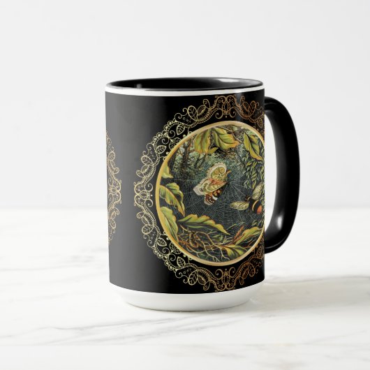 Moderne  Bee & Vlinder in Spinnenweb Mok (Voorkant rechts)