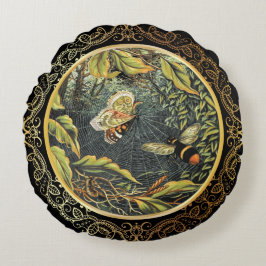 Moderne  Bee & Vlinder in Spinnenweb Rond Kussen