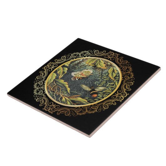 Moderne  Bee & Vlinder in Spinnenweb Tegeltje (Zijkant)