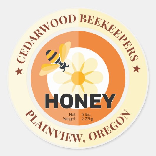 Moderne beer en bloeiende eierhoning ronde sticker (Voorkant)