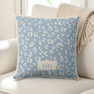 Moderne Beginletters Blauwe Luipaard Stippen Print Kussen
