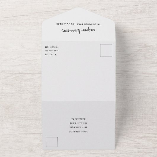 Moderne begrafenis | Foto-viering van Life RSVP Al All In One Uitnodiging (Buitenkant)