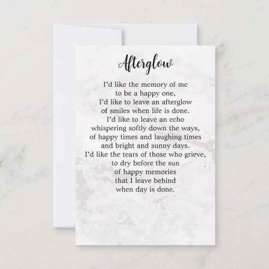 Moderne begrafenis gedenkfoto sympathie gebed Kaar (Achterkant)