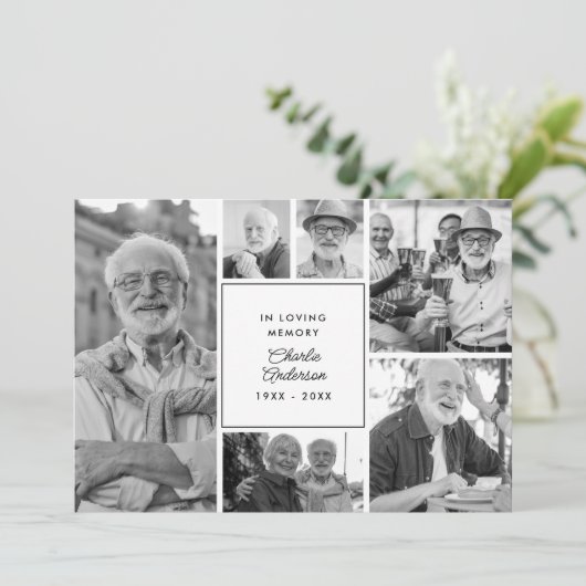 Moderne begrafenis / gedenkteken 6-foto collage bedankkaart (Staand voorkant)