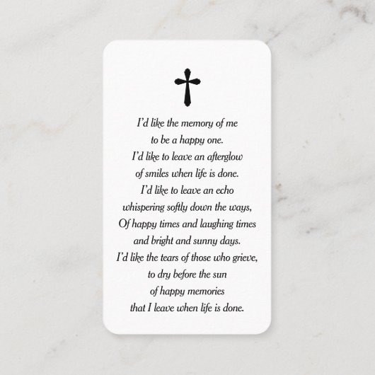 Moderne begrafenis gedenkteken foto kaart visitekaartje (Achterkant)