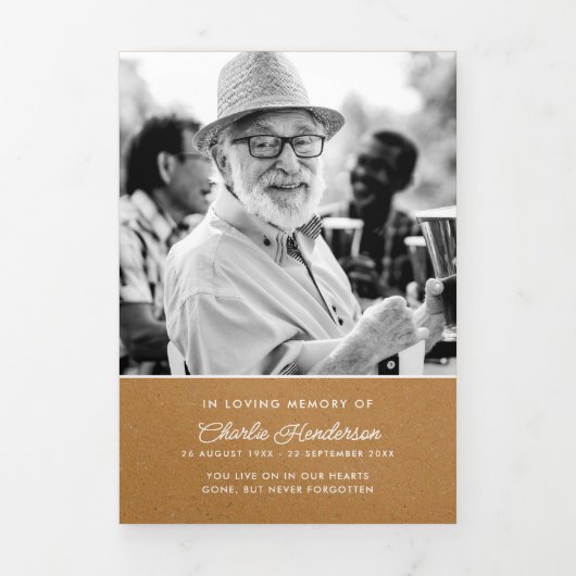 Moderne begrafenis / Memorial Faux Kraft Fotocolla Drieluik Programma (Cover)