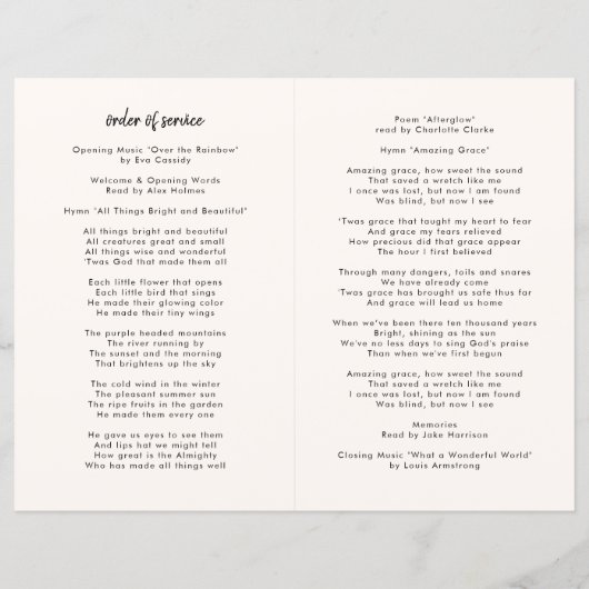 Moderne begrafenis | Memorial Order of Service (Achterkant)