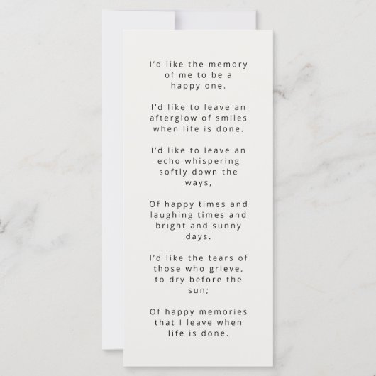 Moderne begrafenis | Memorial Photo Poem Favor Car (Achterkant)