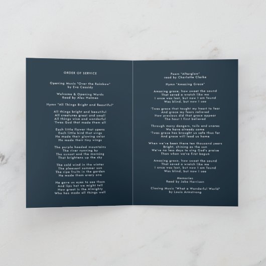 Moderne begrafenis | Navy Blue Order of Service ge Programma (Binnen)