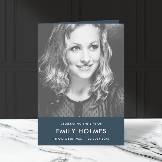 Moderne begrafenis | Navy Blue Order of Service ge Programma