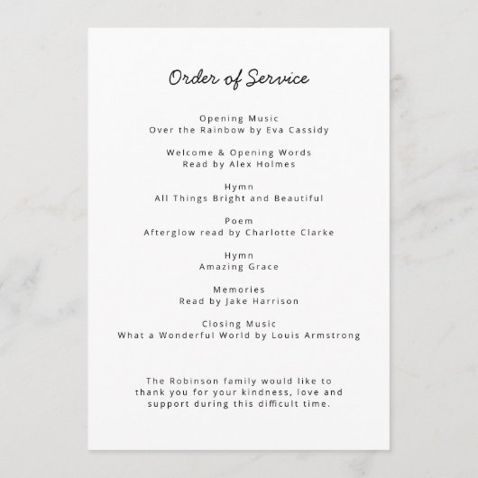 Moderne begrafenis | Orde van de Dag van het Leven Programmakaart (Achterkant)