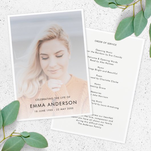 Moderne begrafenis | Orde van dienst Memorial Foto Programmakaart