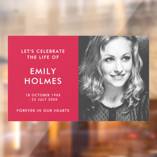 Moderne begrafenis | Roze herdenking van het leven Raamsticker (Vel 2)