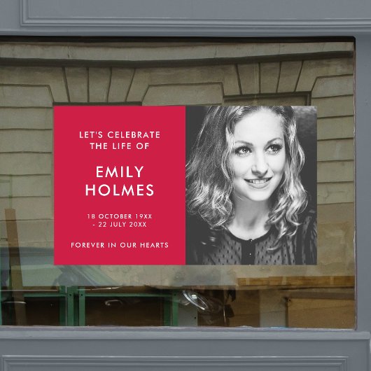 Moderne begrafenis | Roze herdenking van het leven Raamsticker